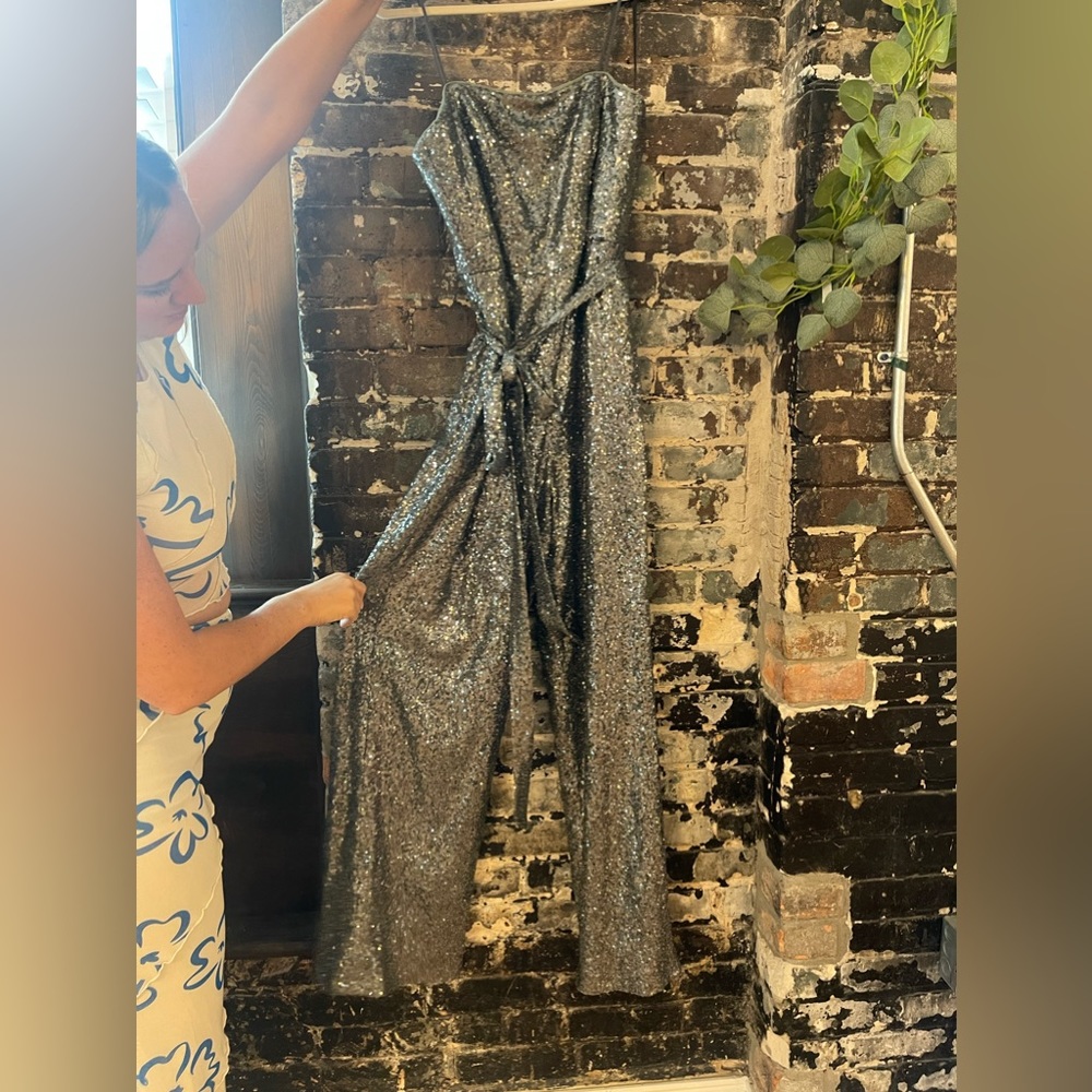 Formal sequin silver jumpsuit - size 10